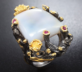 Серебряное кольцо с халцедоном, цитрином, рубинами и синими сапфирами Серебро 925