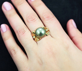 Золотое кольцо с крупной морской жемчужиной и бриллиантами! Стальной люстр Золото