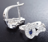 Симпатичные серебряные серьги с синими сапфирами Серебро 925