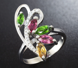 Изящное серебряное кольцо с разноцветными турмалинами Серебро 925