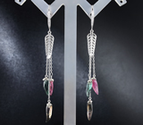 Серебряные серьги  из коллекции «Drops» с разноцветными турмалинами
