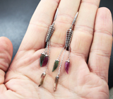 Серебряные серьги  из коллекции «Drops» с разноцветными турмалинами
