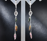 Серебряные серьги из коллекции «Drops» с разноцветными турмалинами Серебро 925