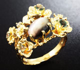 Золотое кольцо с александритами, хризобериллами и бриллиантами Золото