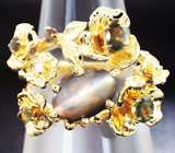Золотое кольцо с александритами, хризобериллами и бриллиантами Золото