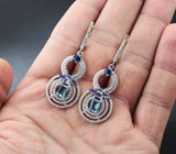 Крупные серебряные серьги с голубыми топазами, танзанитами и кианитами Серебро 925