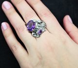 Серебряное кольцо с аметистами и голубым топазом Серебро 925