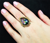 Золото кольцо с кристаллическим черным опалом 8,05 карат, цаворитами, рубинами и бриллиантами Золото
