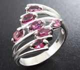 Оригинальное серебряное кольцо с родолитами Серебро 925