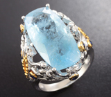 Серебряное кольцо с аквамарином 26,9 карат и синими сапфирами Серебро 925