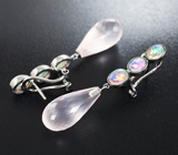 Серебряные серьги с бриолетами розового кварца и кристаллическими опалами Серебро 925