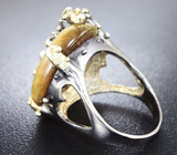 Серебряное кольцо с тигровым глазом и изумрудами Серебро 925