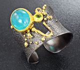 Серебряное кольцо с "неоновым" апатитом, перидотом и аметистом Серебро 925