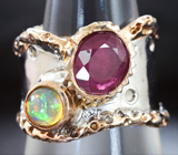 Серебряное кольцо с рубином и кристаллическим эфиопским опалом Серебро 925