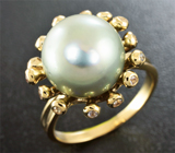 Золотое кольцо с цветным морским жемчугом и лейкосапфирами! Стальной люстр Золото