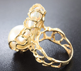 Золотой кольцо с крупной морской жемчужиной барокко 27,82 карат! Исключительный люстр Золото