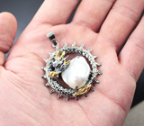 Серебряный кулон «Дракон» с жемчужиной барокко и сапфирами Серебро 925