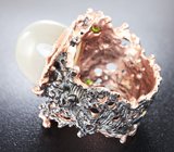 Серебряное кольцо с лунный камнем и диопсидом