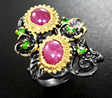 Серебряное кольцо с рубинами и диопсидами