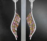 Изысканные серебряные серьги с разноцветными турмалинами Серебро 925