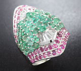 Великолепное серебряное кольцо с изумрудами и рубинами Серебро 925