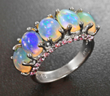 Серебряное кольцо с кристаллическими опалами и розовыми турмалинами Серебро 925