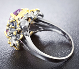 Серебряное кольцо с аметистом и синими сапфирами Серебро 925