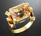Золотое кольцо с морганитом топовой огранки 8,07 карат и бриллиантами Золото