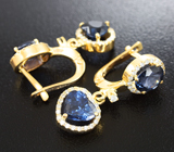 Золотые серьги с шикарными синими шпинелями 5,02 карат и бриллиантами Золото