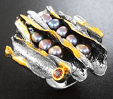 Серебряное кольцо с цветным жемчугом и сапфирами Серебро 925