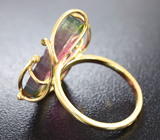 Золотое кольцо со слайсом арбузного турмалина 11,2 карат Золото