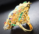 Золотое кольцо с кристаллическим эфиопским опалом 24,33 карат, самоцветами и 55 бриллиантами Золото