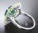 Серебряное кольцо с зеленым агатом и перидотами Серебро 925