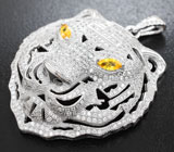 Превосходный серебряный кулон «Тигр» с желтыми сапфирами Серебро 925