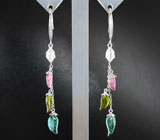 Серебряные серьги коллекции «Drops» с разноцветными турмалинами