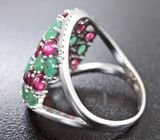 Превосходное серебряное кольцо с рубинами и изумрудами Серебро 925