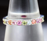 Стильное серебряное кольцо с разноцветными сапфирами, аметистами и топазами Серебро 925