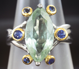Серебряное кольцо с зеленым бериллом и синими сапфирами Серебро 925