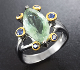 Серебряное кольцо с зеленым бериллом и синими сапфирами Серебро 925