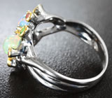 Серебряное кольцо с кристаллическими эфиопскими опалами, цаворитами и сапфирами Серебро 925