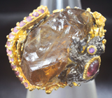Серебряное кольцо с необработанным цитрином, родолитом и аметистами Серебро 925