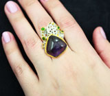 Серебряное кольцо с аметистом и диопсидами Серебро 925