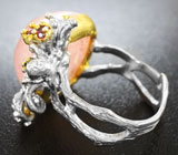 Серебряное кольцо с морганитом, родолитами гранатами и сапфирами Серебро 925