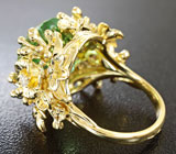 Золотое кольцо с крупным мятным турмалином роскошной огранки 13,41 карат и бриллиантами Золото