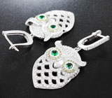Серебряные серьги «Совушки» с разноцветным кубиком циркония Серебро 925
