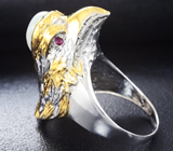 Скульптурное серебряное кольцо «Орел» с кристаллическим эфиопским опалом и рубинами Серебро 925