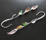 Серебряные серьги с из коллекции «Drops» с разноцветными турмалинами