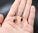 Серебряные серьги из коллекции «Drops» с разноцветными турмалинами