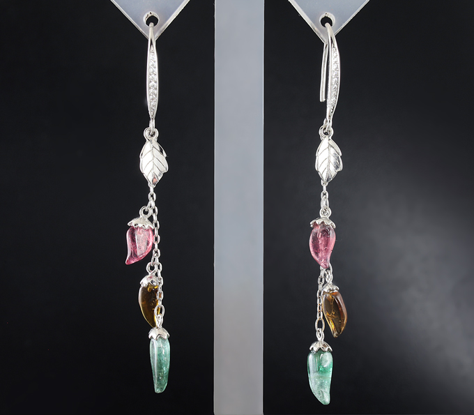 Серебряные серьги из коллекции «Drops» с разноцветными турмалинами