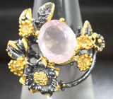 Серебряное кольцо с розовым кварцем и цитринами Серебро 925